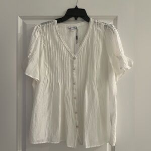 Chico's White Pintuck V-Neck Button-Down Blouse